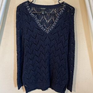 White House Black Market Women’s Navy Blue Crochet Sweater Size Small